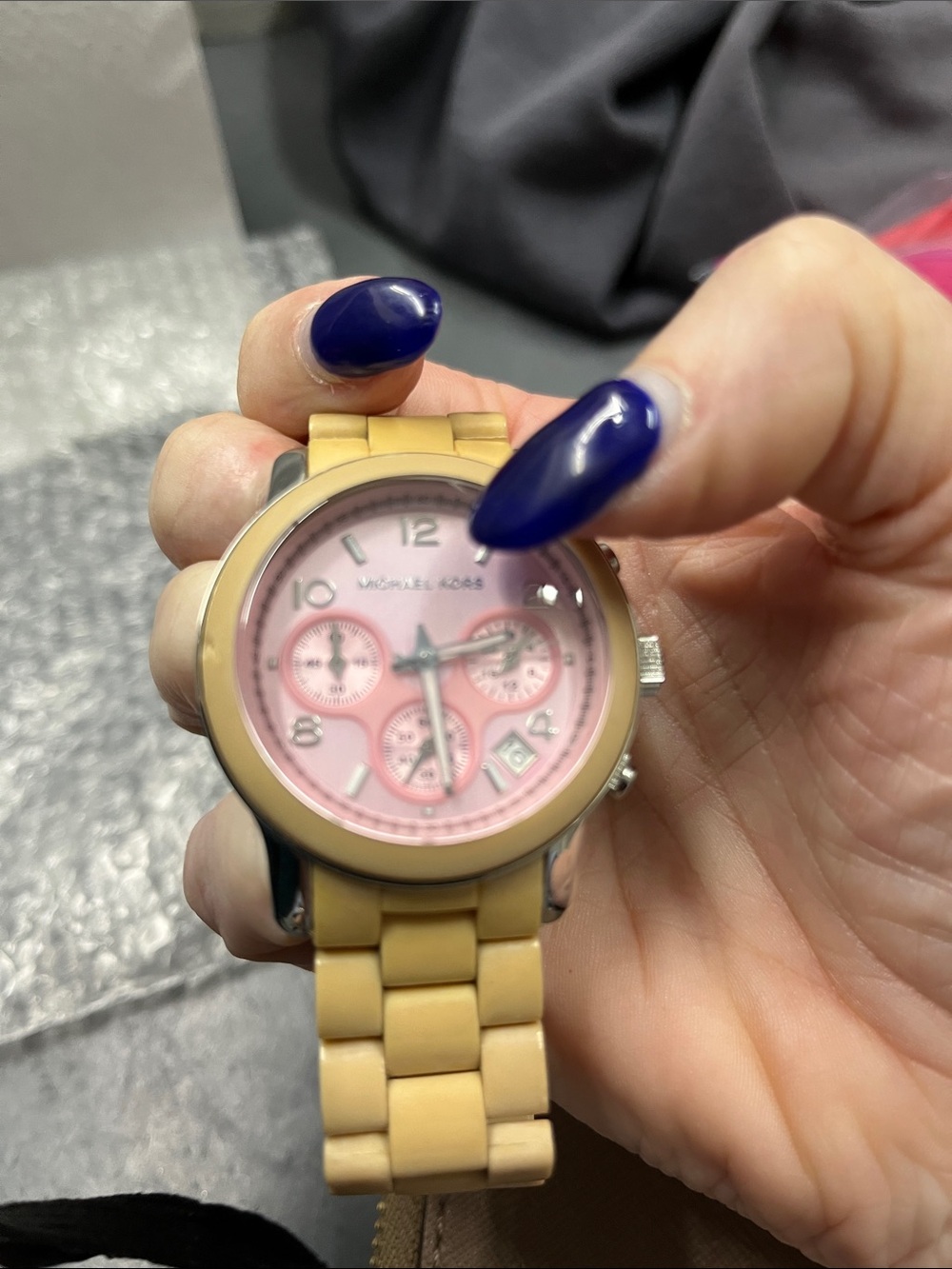 EUC Michael Kors Ladies' Chronograph Watch - Pink Dial, Beige Strap - Picture 12 of 12